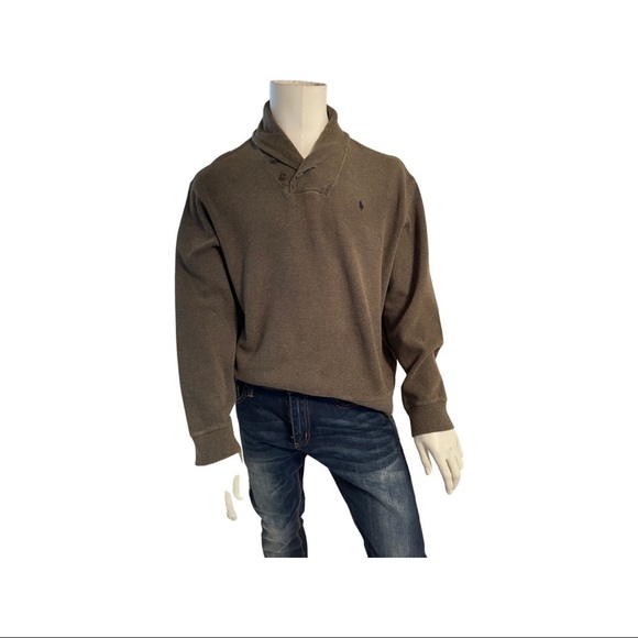Ralph Lauren Polo Men olive Shawl two button neck sweater. Ribbed -Size XL - Picture 6 of 11